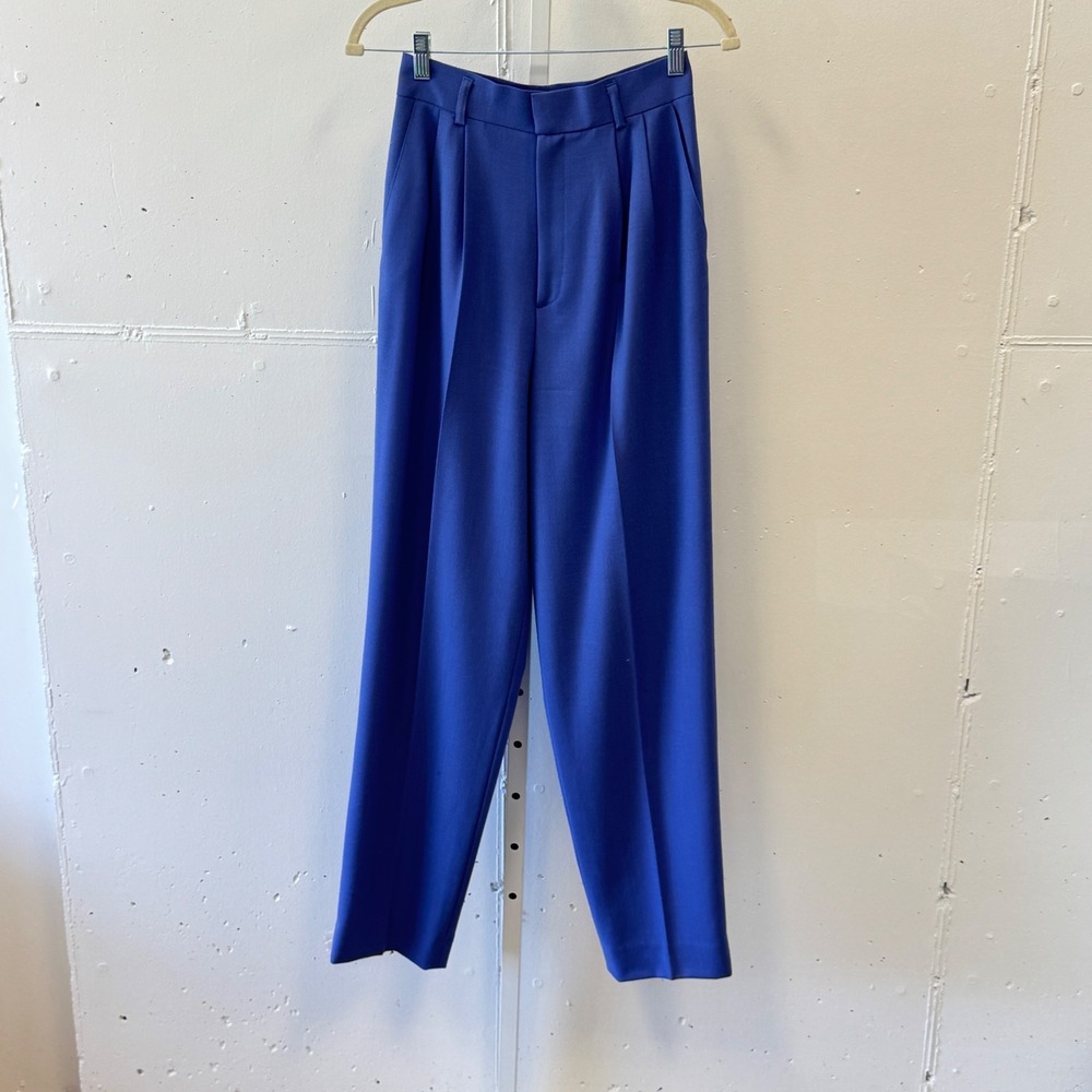 Classiques Entier Vintage Periwinkle 100% Pure Wool High Rise Pleated Trousers 4